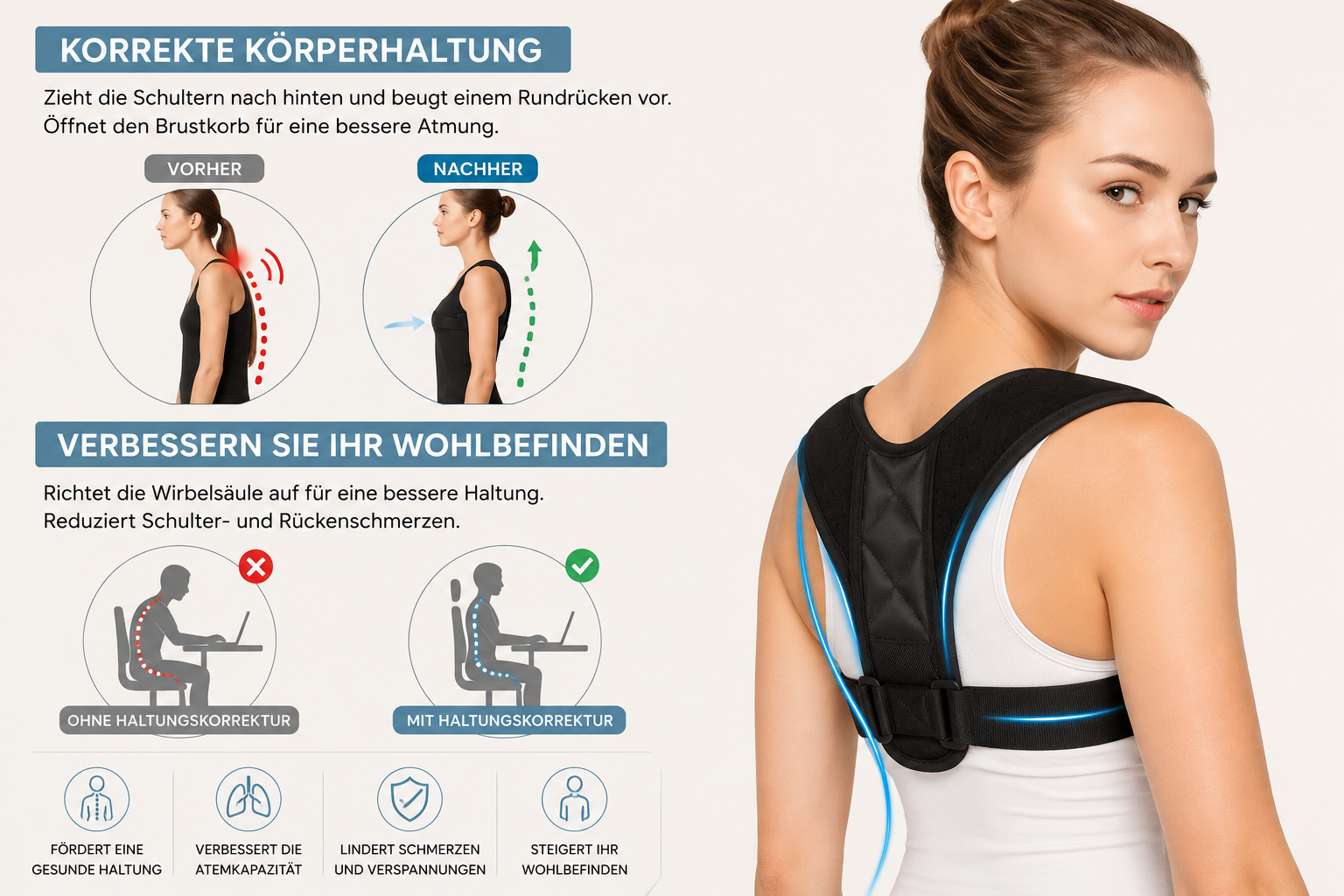 Back Posture Correction Belt Hunchback Corrector Adult Men and Women Sitting Posture Correction Belt Shoulder Straight Back